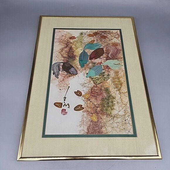 Pang Tseng Ying Koi The Fish Pond by Haddid Fine Arts Stamped Framed Matte 16x12